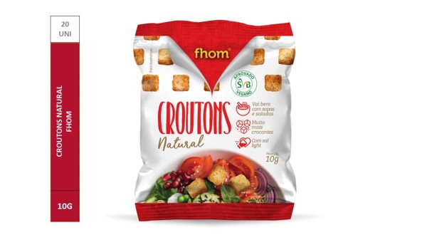 Encontraproduto.com.br - Biscoito Salgado Crouton Natural Fhom Pack com 20 Unidades de 10g Cada