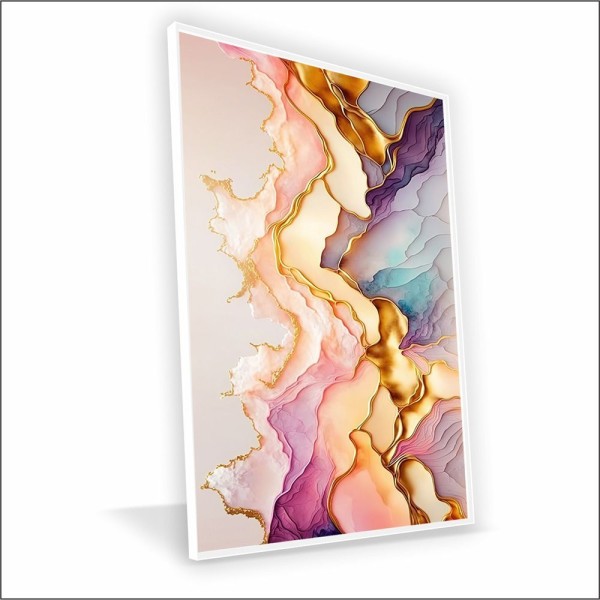 Quadro Marmorizado Rose Vinil Com Vidro Tamanho-moldura 40x30 Caixa Cor Branca