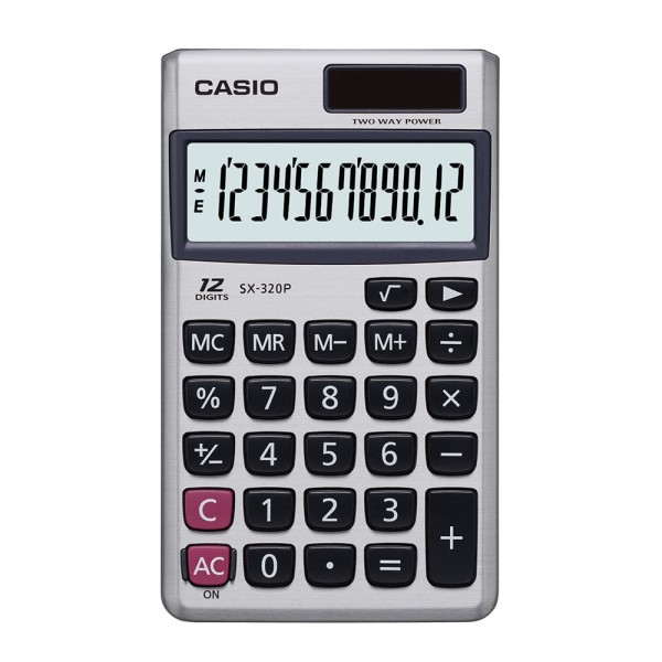 Calculadora Casio de bolso c/ visor 12 díg  e acabamento aço escovado SX-320P