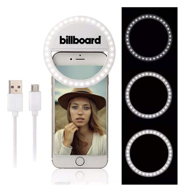Selfie Ring Light Billboard Recarregável com Clipe de Fixação em Smartphone