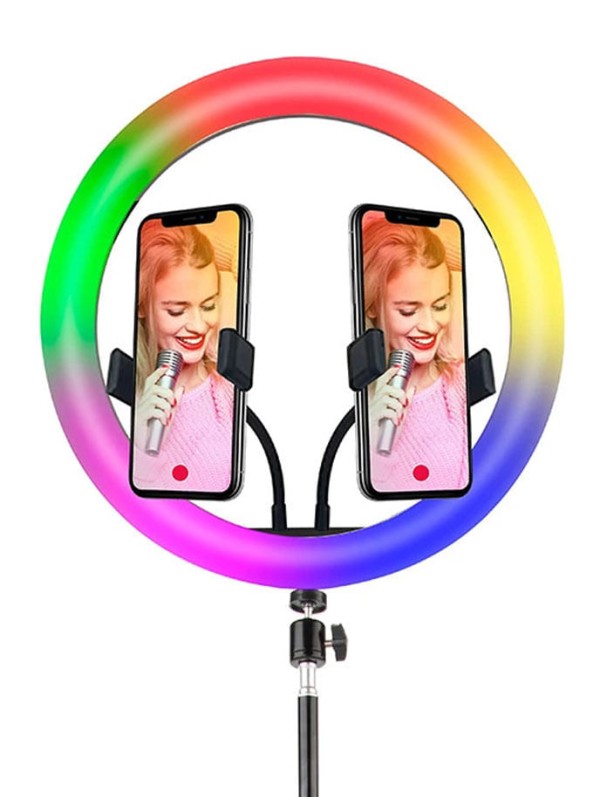 Encontraproduto.com.br - Luminária portátil USB Ring Light Color 12 polegadas, tripé e 2 adaptadores p/ Smartphone