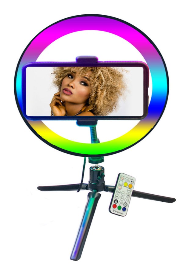 Encontraproduto.com.br - Luminária portátil USB Ring Light Color 8 polegadas com tripé p/ Smartphone