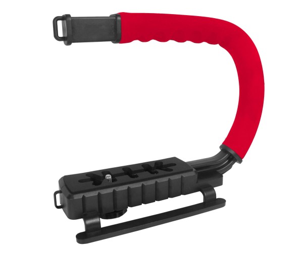 Encontraproduto.com.br - Grip e estabilizador de mão para filmar esportes de ação com câmera DSLR vídeo  Vermelha