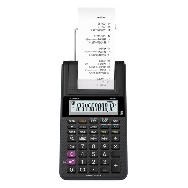 Calculadora Casio c/ impressora, 12 dígitos HR-8RC Preta