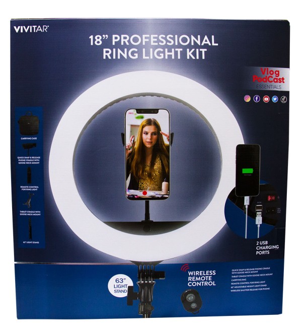 Encontraproduto.com.br - Ring Light de 18 polegadas 5.200 Lumens - Tripé + Suporte +Controle
