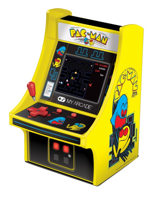 Encontraproduto.com.br - Cabine portátil retrô com Joystick Pac Man Micro Player Dreamgear DGUNL-3220 Amarela