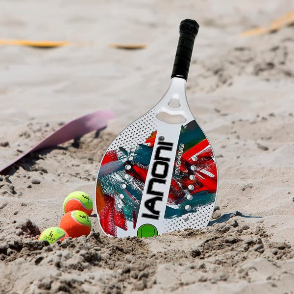Encontraproduto.com.br - Raquete Tênis Praia fibra de carbono, núcleo em EVA 14 furos