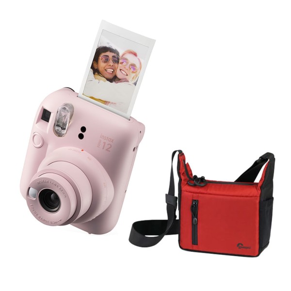 Encontraproduto.com.br - Câmera instantânea Fujifilm Instax Mini 12 Rosa Gloss c/ Bolsa StreamLine 100