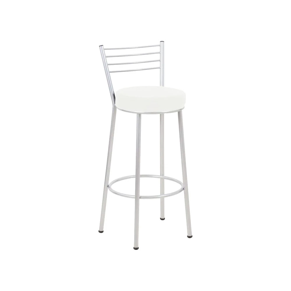 Banco em Aço com Encosto Roma Cromado e Branco 75CM - Metalnew
