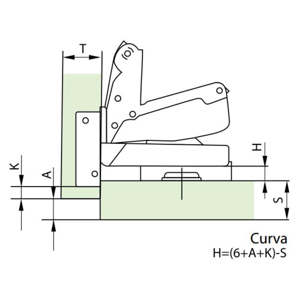 Dobradiça 35mm 175º Curva FGV para Móveis em Ângulo Calço Slide-On FGVTN
