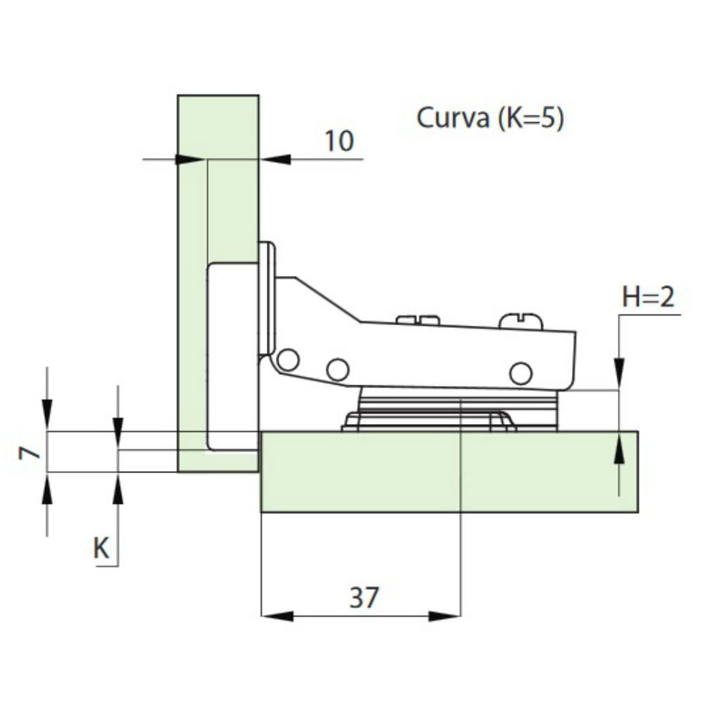 Encontraproduto.com.br - Dobradiça 35mm 105º Curva MS Slow com Calço Duplo Fixo e Amortecedor FGVTN