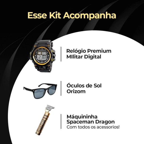 Encontraproduto.com.br - Relogio Digital Dourado + Maquina Cortar Cabelo Presente Robusto Casual Dourado Original