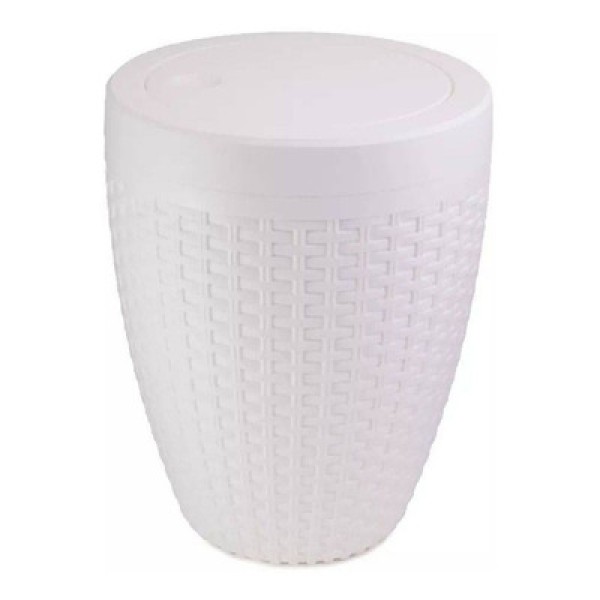 Lixeira Rattan 6L Branca com Tampa Aquaplas