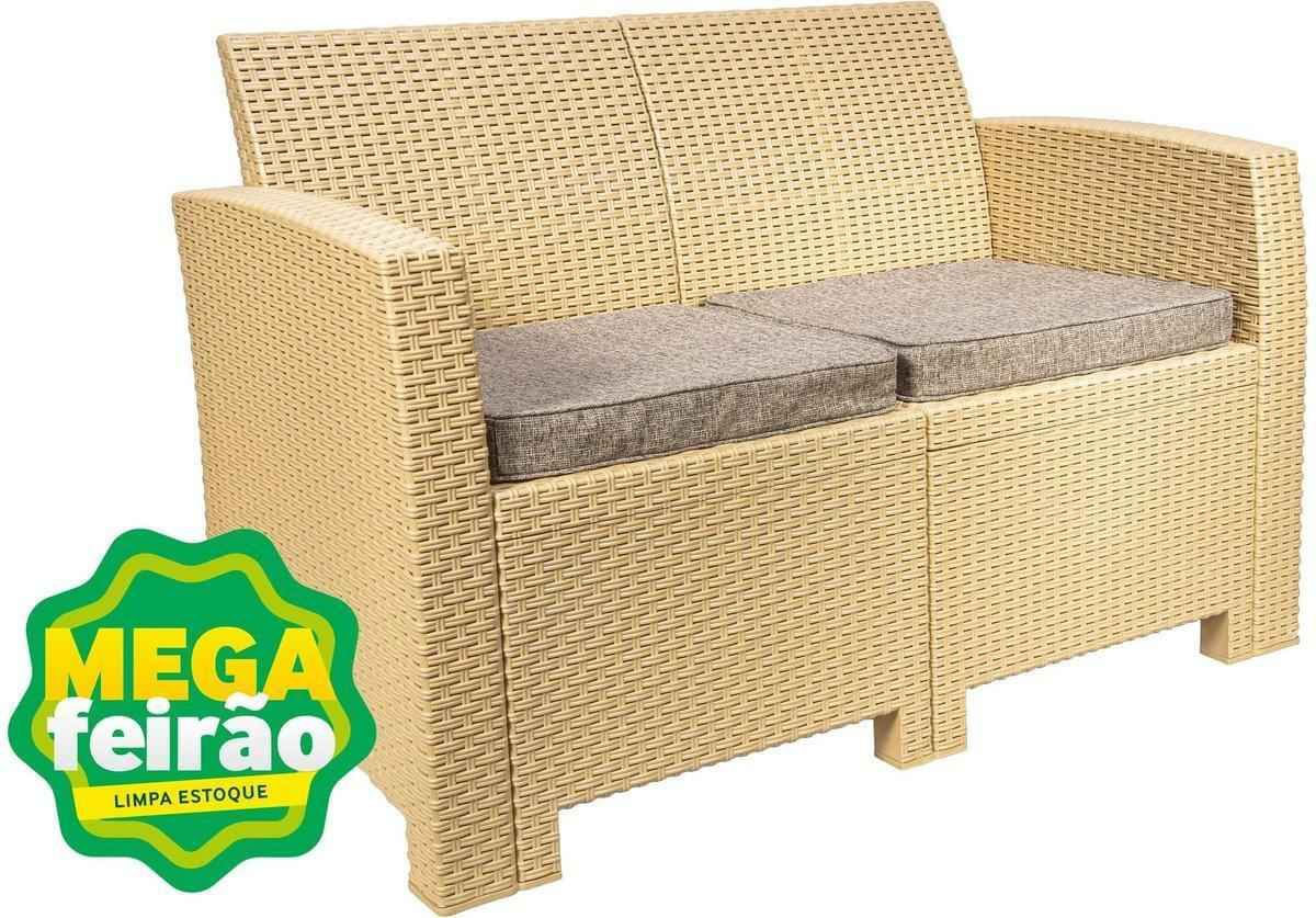 Sofá 2 Lugares Área Externa Rattan Palha Aquaplás 118cm