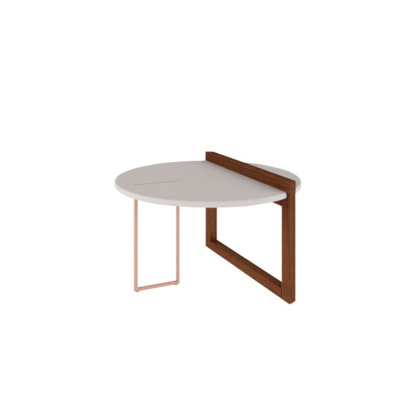 Encontraproduto.com.br - Mesa de Centro Redonda Linnea 60 cm c/Pés em Madeira Maciça - Amêndoa/Off White