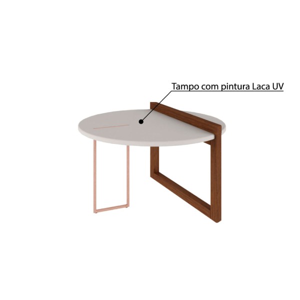 Encontraproduto.com.br - Mesa de Centro Redonda Linnea 60 cm c/Pés em Madeira Maciça - Amêndoa/Off White