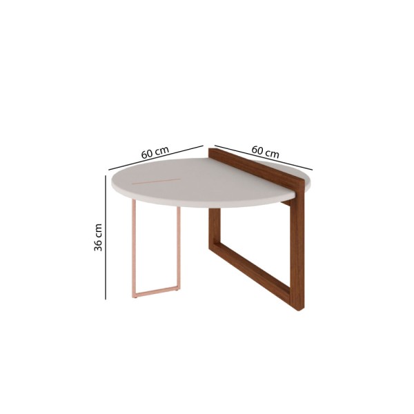 Encontraproduto.com.br - Mesa de Centro Redonda Linnea 60 cm c/Pés em Madeira Maciça - Amêndoa/Off White