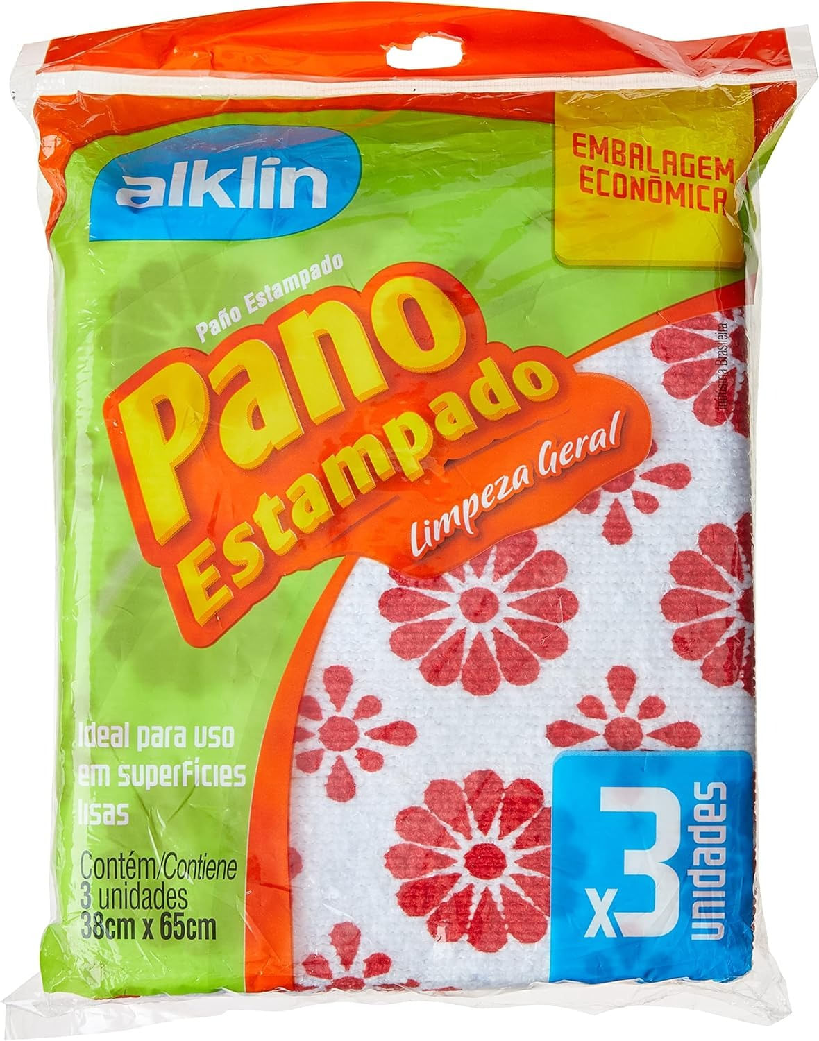 Encontraproduto.com.br - Pano Estampado Limpeza Geral 38x65 com 3 unidade ALK-7454 Alklin