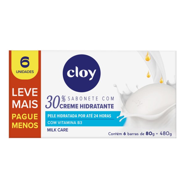 Sabonete Em Barra Cloy Milk Care Com 6 Unidades De 80g Cada
