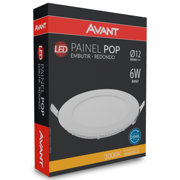 Encontraproduto.com.br - Painel de LED Embutir Slim 6W 12cm 410 Lúmens Luz Amarela