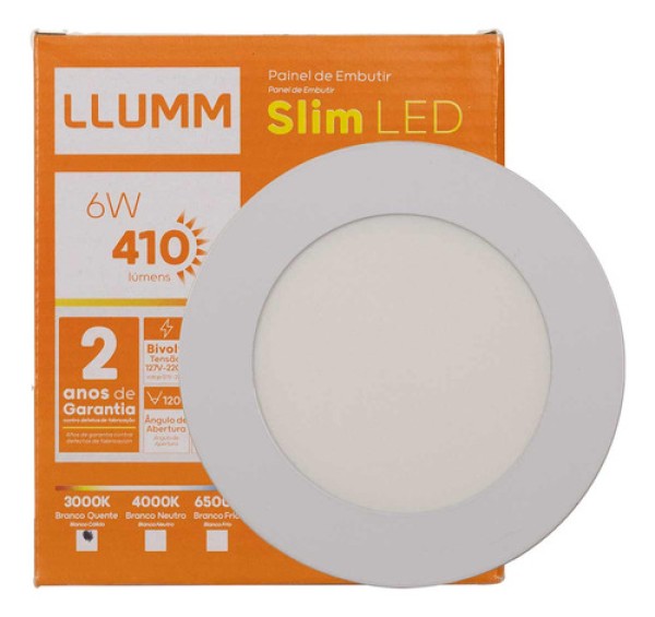 Encontraproduto.com.br - Painel de LED Embutir Slim 6W 12cm 410 Lúmens Luz Amarela