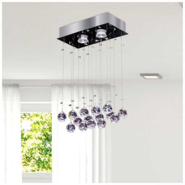 Encontraproduto.com.br - Plafon Sobrepor Cristal Ball Retangular 32x16cm 2 Lâmpadas Bronzearte
