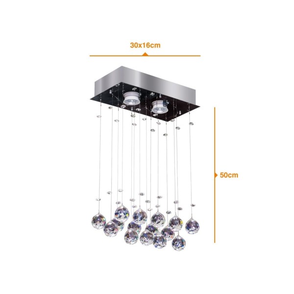 Encontraproduto.com.br - Plafon Sobrepor Cristal Ball Retangular 32x16cm 2 Lâmpadas Bronzearte