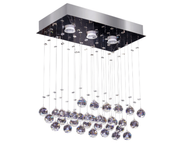 Encontraproduto.com.br - Plafon Sobrepor Cristal Ball Retangular 46x26cm 3 Lâmpadas Bronzearte