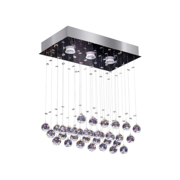 Encontraproduto.com.br - Plafon Sobrepor Cristal Ball Retangular 46x26cm 3 Lâmpadas Bronzearte