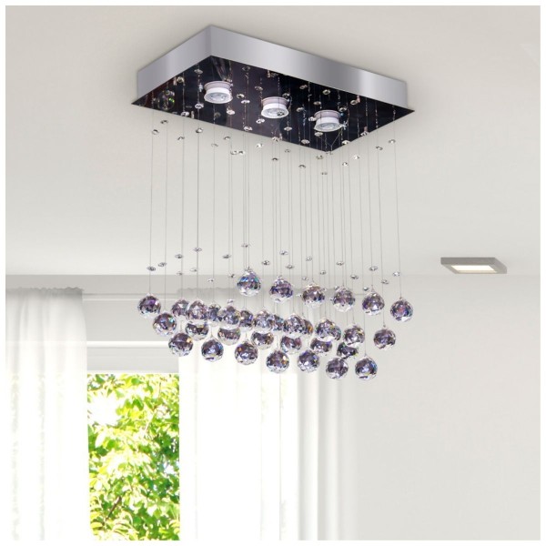Encontraproduto.com.br - Plafon Sobrepor Cristal Ball Retangular 46x26cm 3 Lâmpadas Bronzearte