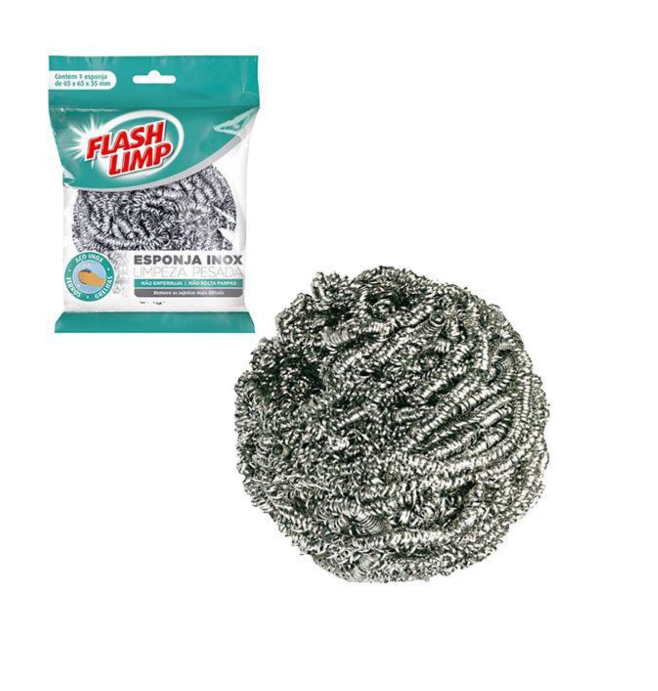 Encontraproduto.com.br - Esponja Inox Limpeza Pesda C/1 Flashlimp. Não enferruja, não machuca as mãos, extremamente macia.