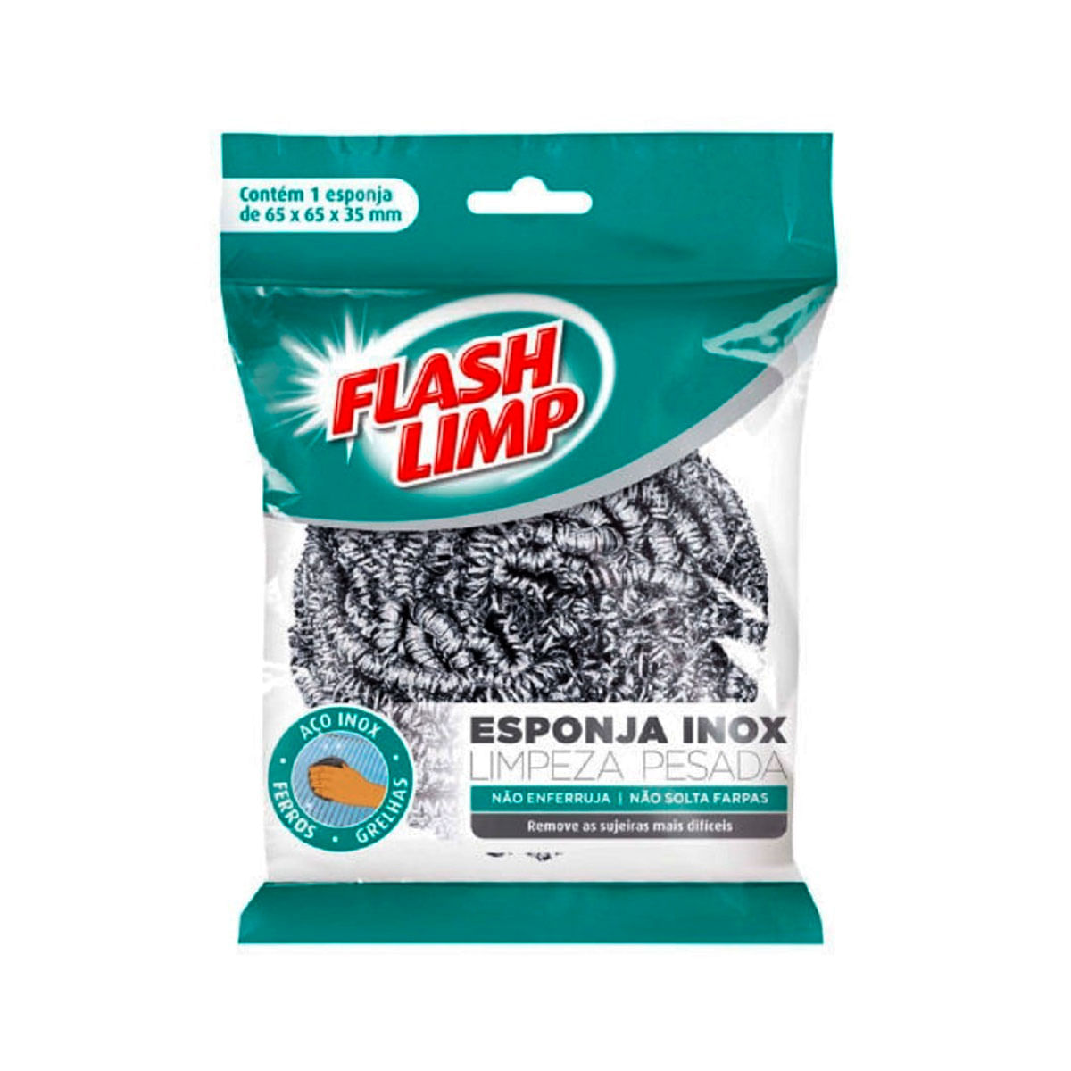 Encontraproduto.com.br - Esponja Inox Limpeza Pesda C/1 Flashlimp. Não enferruja, não machuca as mãos, extremamente macia.
