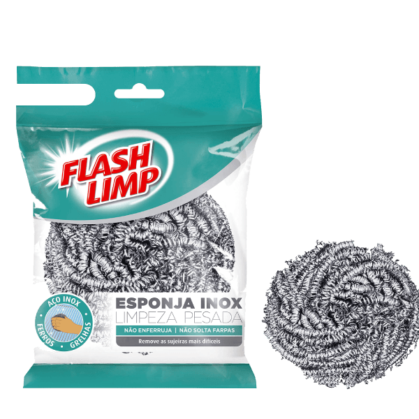 Encontraproduto.com.br - Esponja Inox Limpeza Pesda C/1 Flashlimp. Não enferruja, não machuca as mãos, extremamente macia.