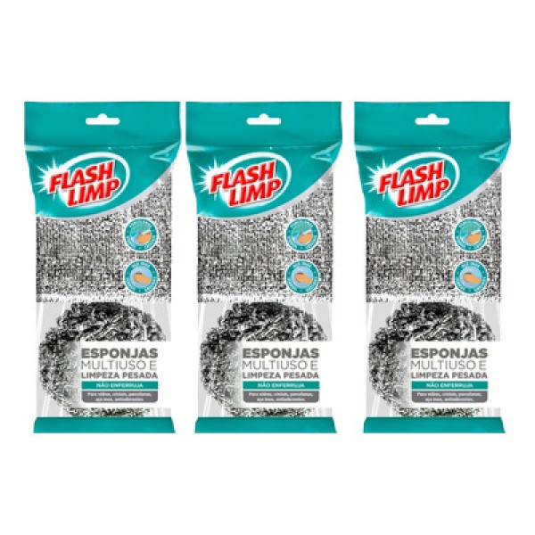 Encontraproduto.com.br - Conjunto Esponja Multiuso Limpeza Pesada Flash Limp