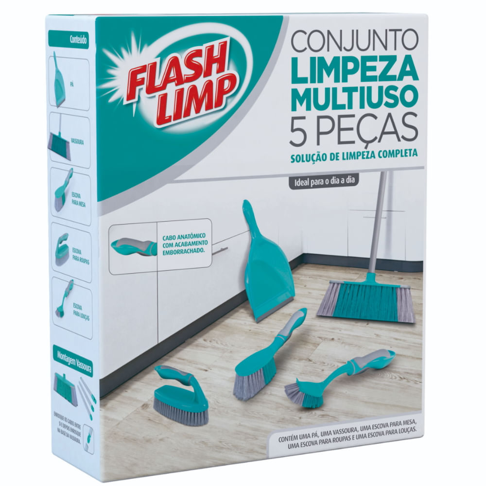Encontraproduto.com.br - Conjunto para Limpeza Multiuso com 5 Peças Flashlimp