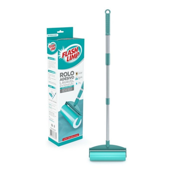 Rolo Adesivo Lavável Flashlimp com Cabo Extensor