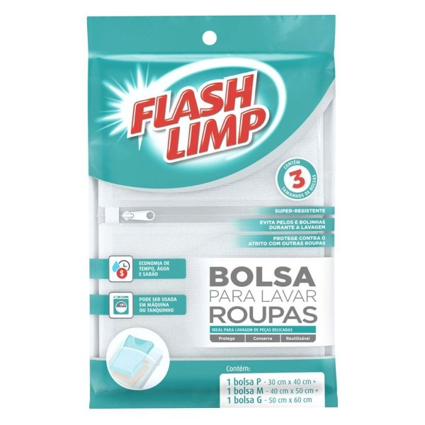 Encontraproduto.com.br - Kit 3 Sacos para Lavar Roupa P M G Flash Limp 7696