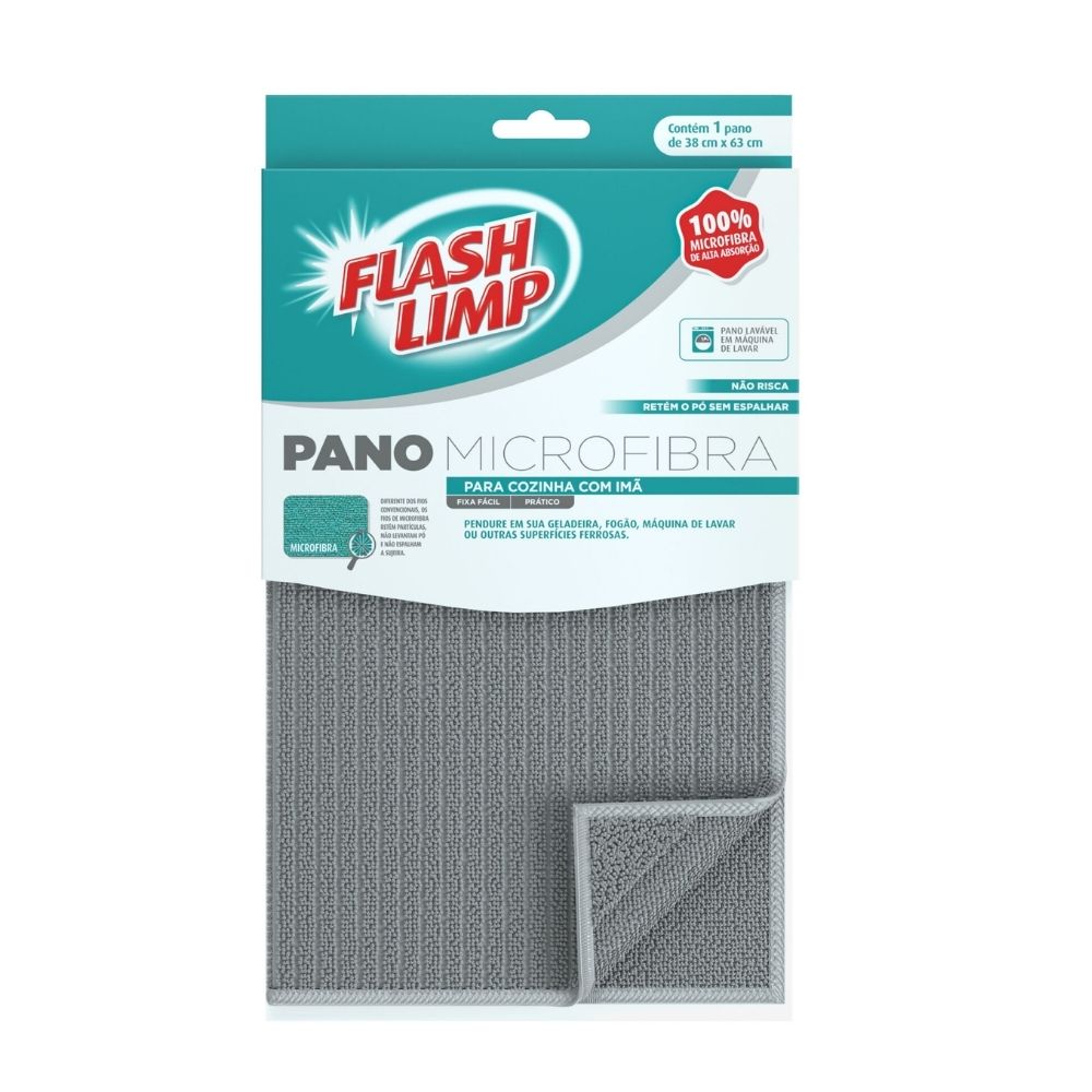 Encontraproduto.com.br - Pano de Microfibra para Cozinha com Imã 38x63cm C/1 Flashlimp