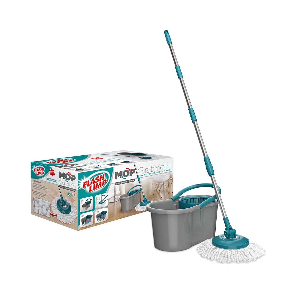 Encontraproduto.com.br - Mop de Limpeza Flash Limp Giratório Fit com Balde