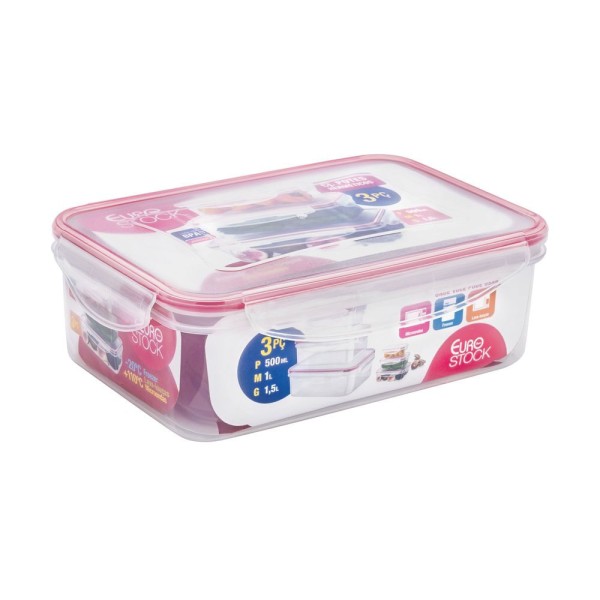 Encontraproduto.com.br - Jogo de potes retangular herméticos Euro 3 peças vermelho