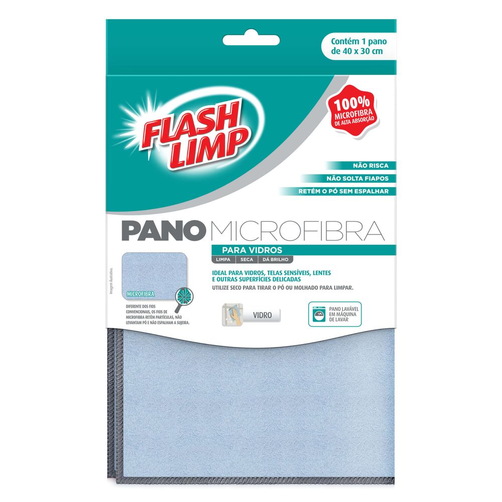 Encontraproduto.com.br - Pano Microfibra para Vidro 40x30 Flashlimp