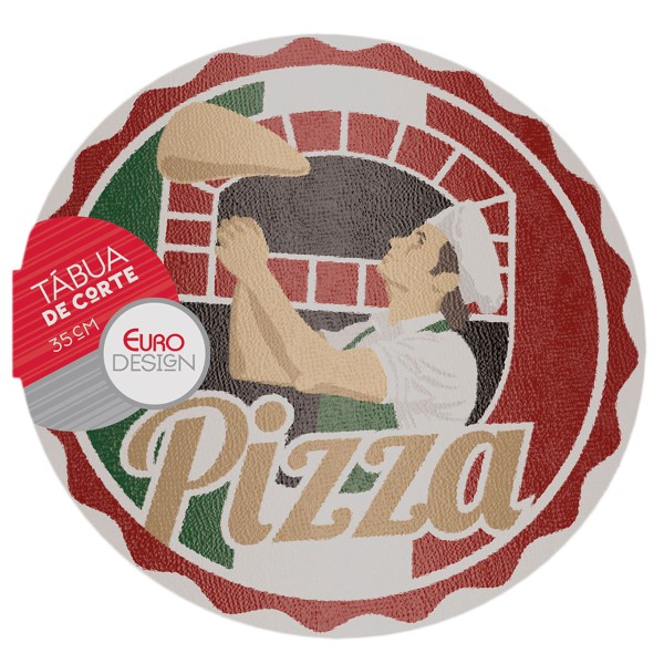 Encontraproduto.com.br - Tábua de Cortar e Servir de Vidro Redonda Pizza Euro 35cm FH13015