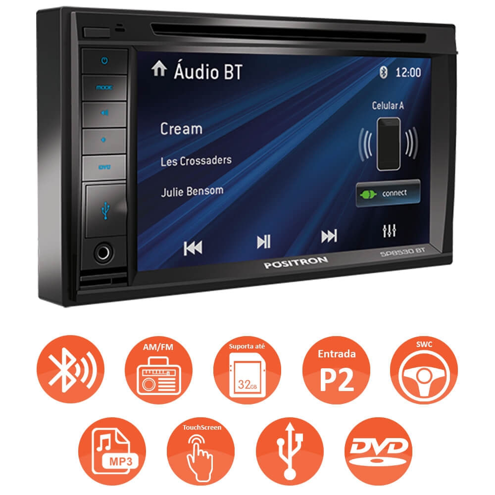 Encontraproduto.com.br - CENTRAL MULTIMÍDIA MIRROR CONNECT SP8530BT 2DIN BLUETOOTH USB SD AUX
