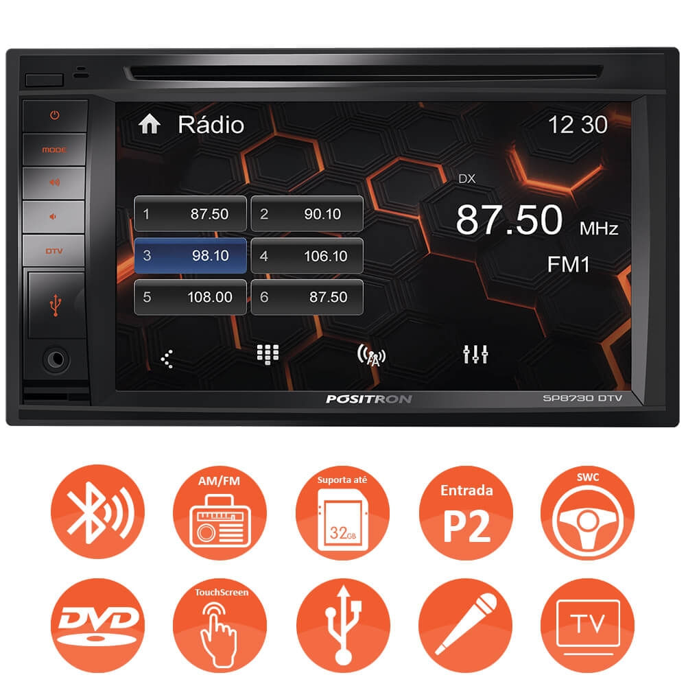 Encontraproduto.com.br - CENTRAL MULTIMÍDIA MIRROR CONNECT SP8730DTV 2DIN TV DIGITAL BLUETOOTH USB SD AUX