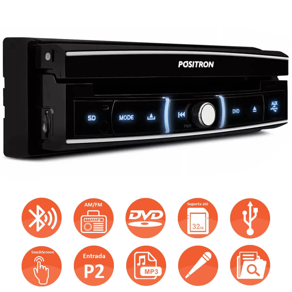 Encontraproduto.com.br - DVD PLAYER SP6330BT PÓSITRON 7 POL. RET. ESPELHAMENTO BLUETOOTH USB SD AUX