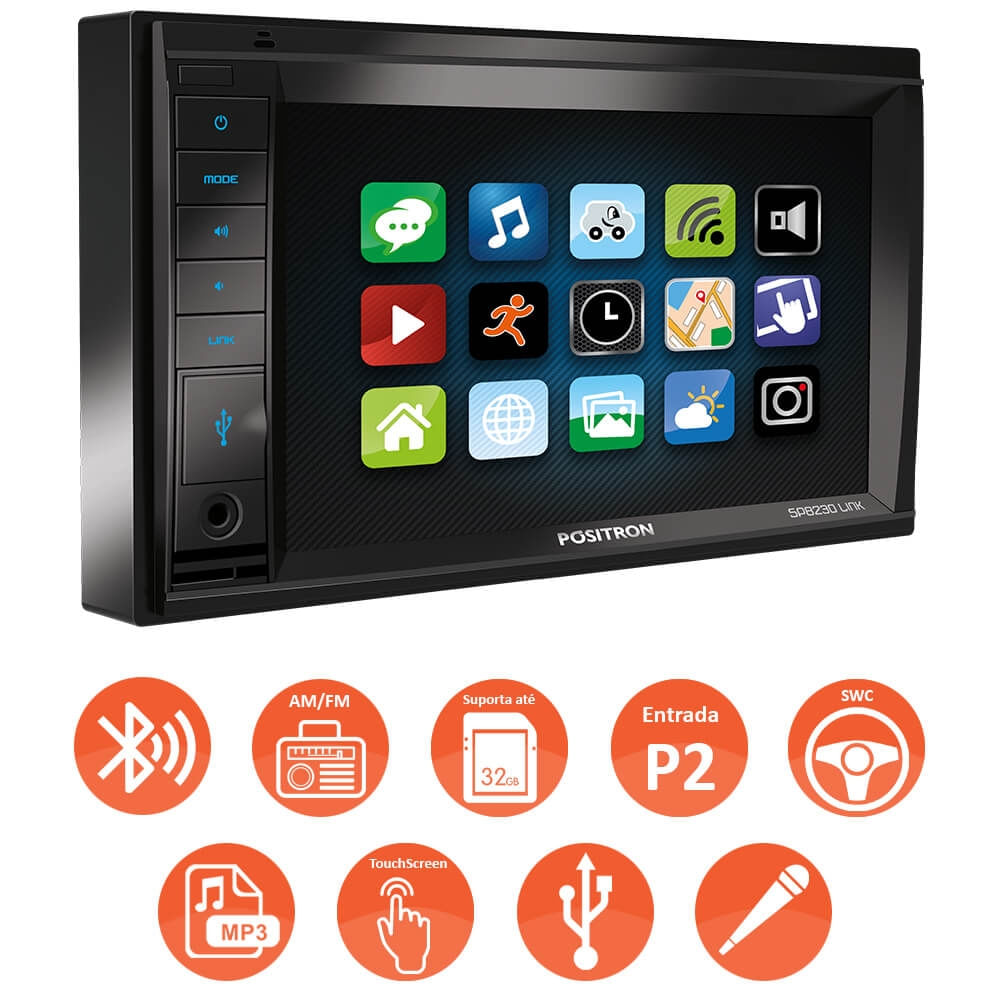 Encontraproduto.com.br - CENTRAL MULTIMÍDIA MIRROR CONNECT SP8230LINK MP5 2DIN BLUETOOTH USB SD AUX