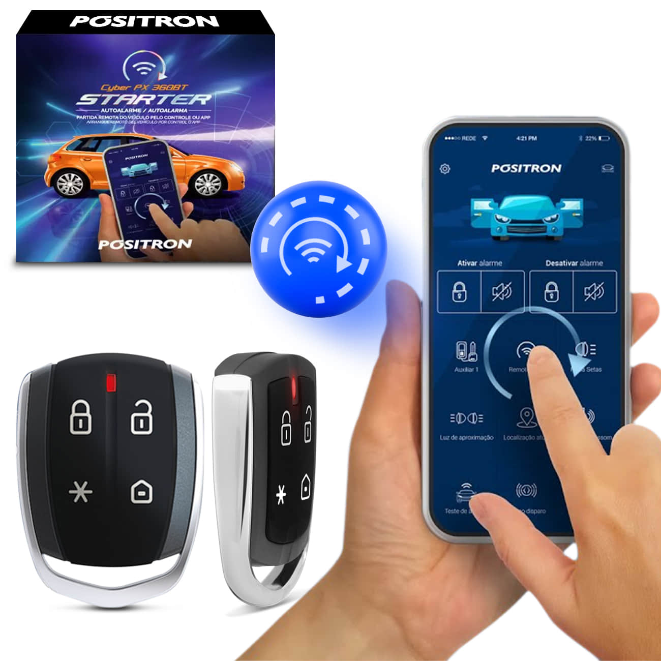 Encontraproduto.com.br - ALARME AUTOMOTIVO POSITRON CYBER PX360BT BLUETOOTH E REMOTE STARTER