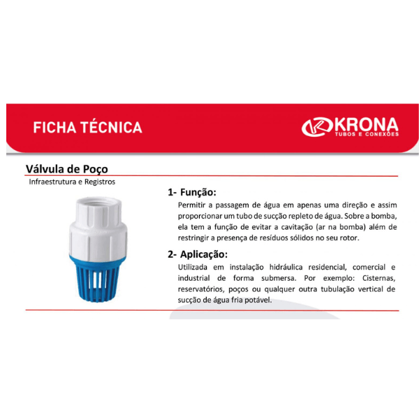 Encontraproduto.com.br - Válvula de Poço Roscável 3/4 c/ filtro - Krona