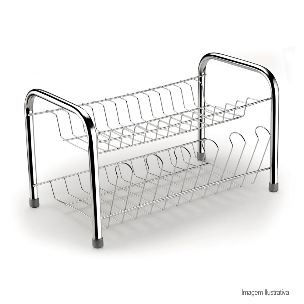 Encontraproduto.com.br - Escorredor 13 Pratos Cromado com Suporte para Copos Arthi