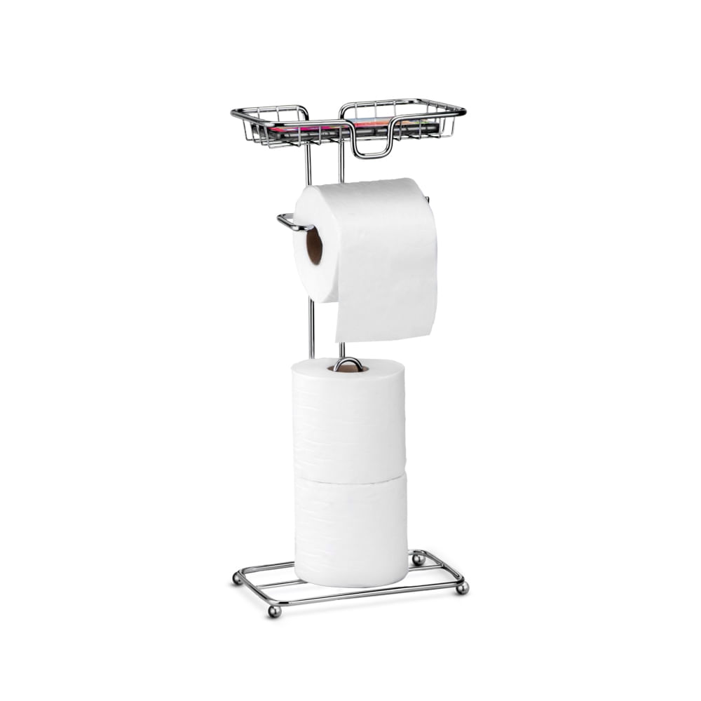 Encontraproduto.com.br - Porta Papel Higiênico De Chão Com Dispenser Celular Prata Arthi